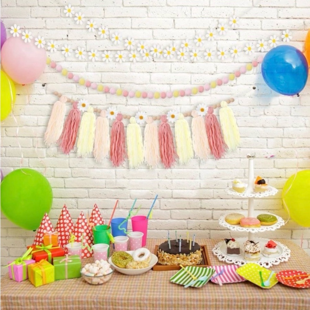 Pink and yellow daisy garland